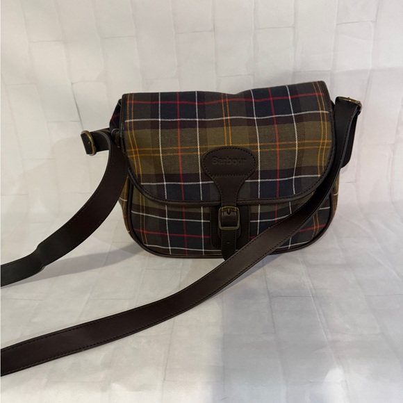Barbour Tartan Messenger Bag - Brown and Yellow - Picture 2 of 10